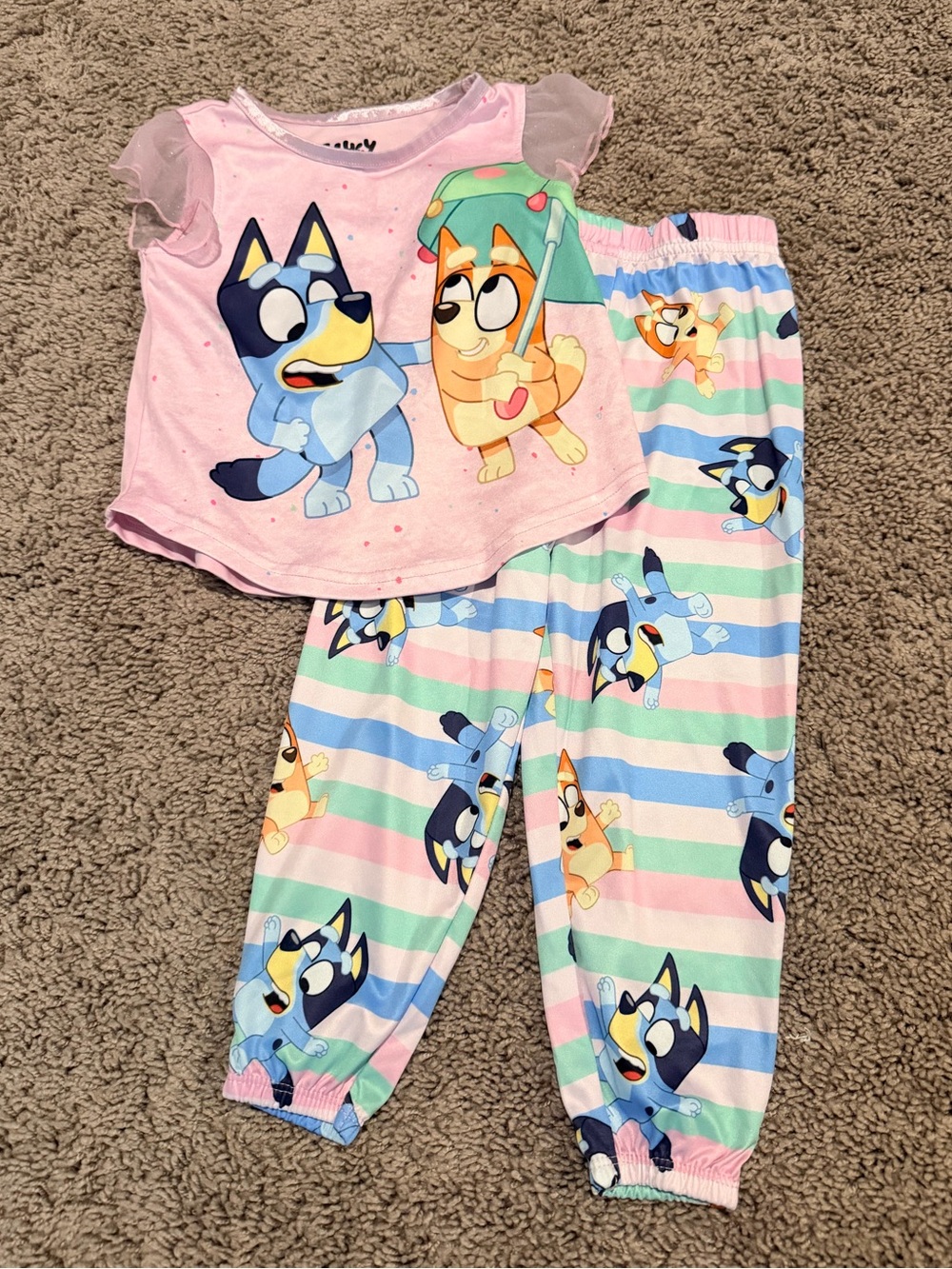 Bluey Pink & Pastel Stripe Short-Sleeve Pajama Set - Kids
